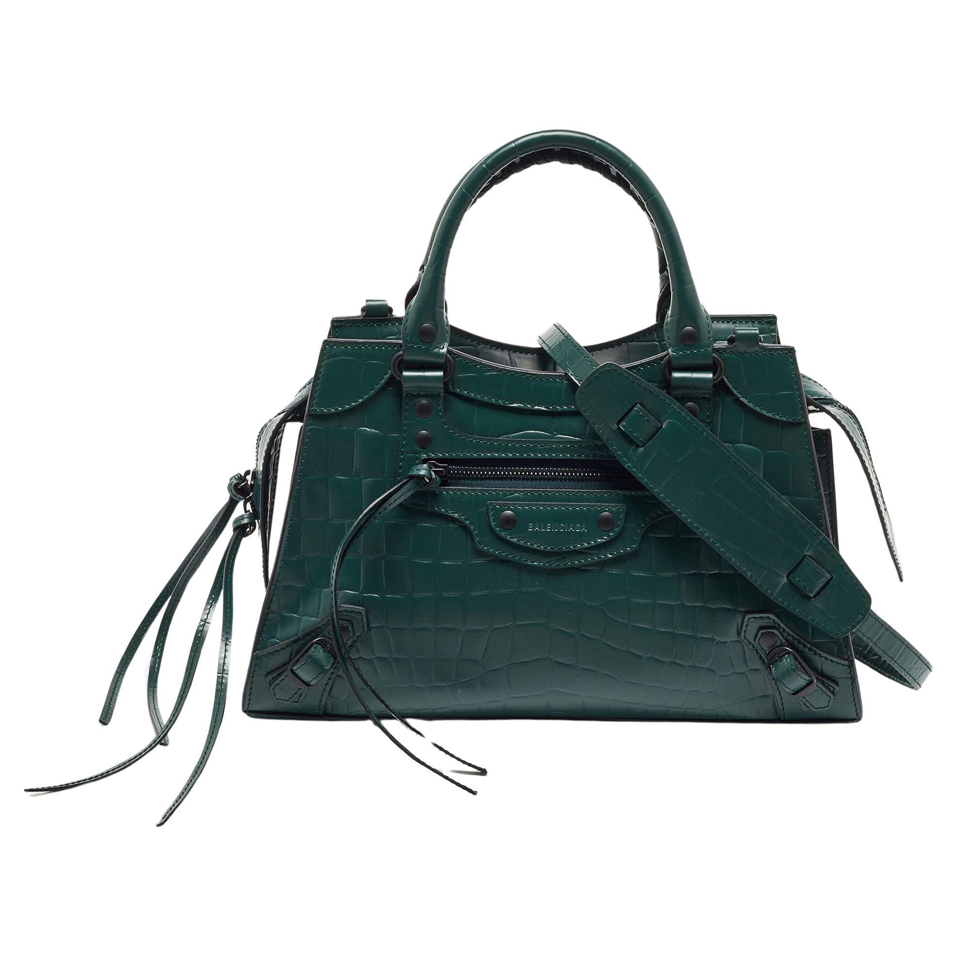 Balenciaga Green Croc Embossed Leather Classic City Bag