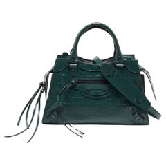 Balenciaga Green Croc Embossed Leather Classic City Bag