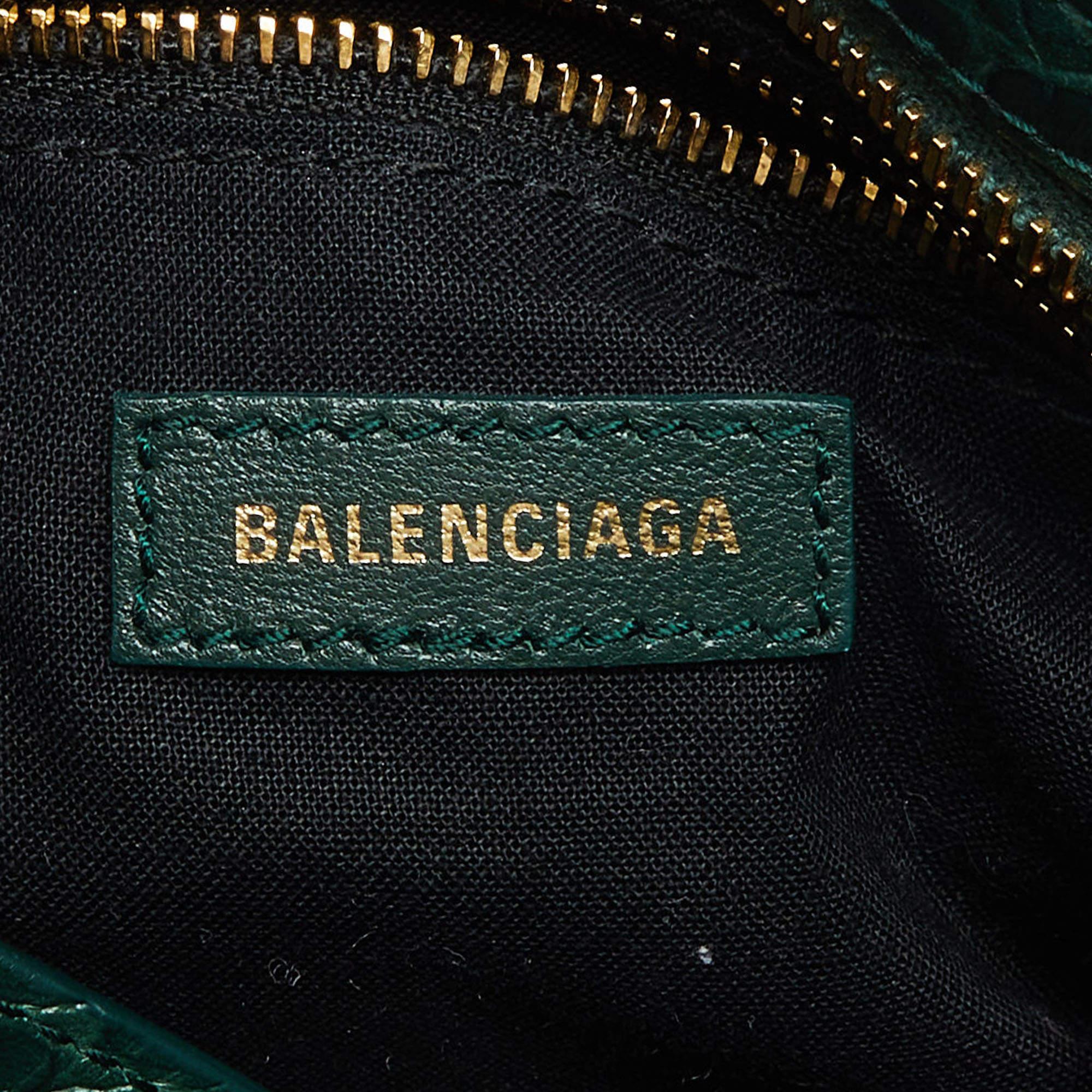 Balenciaga Green Croc Embossed Leather Mini Classic Metallic Edge City Bag 3