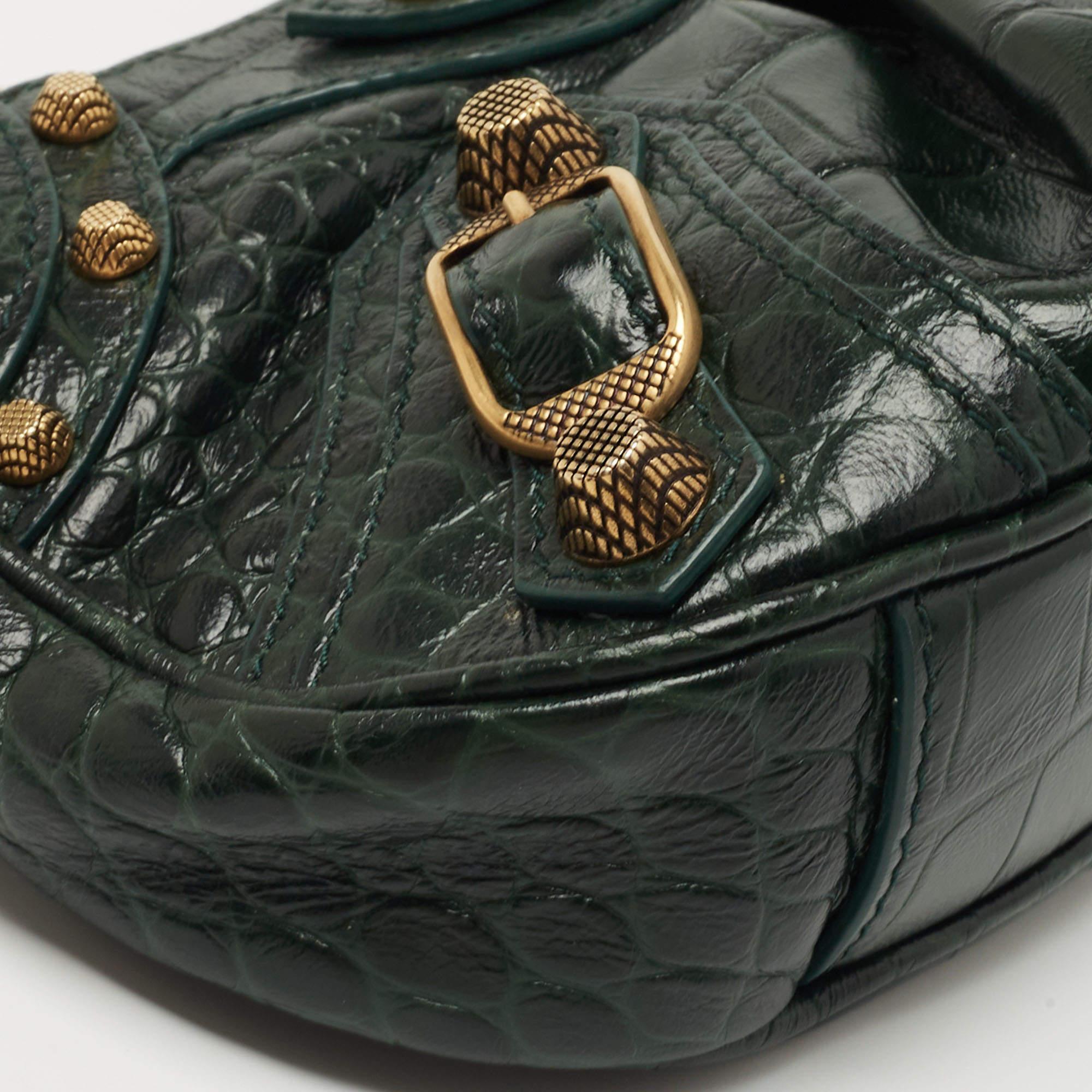 Balenciaga Green Croc Embossed Leather Mini Le Cagole Shoulder Bag 6