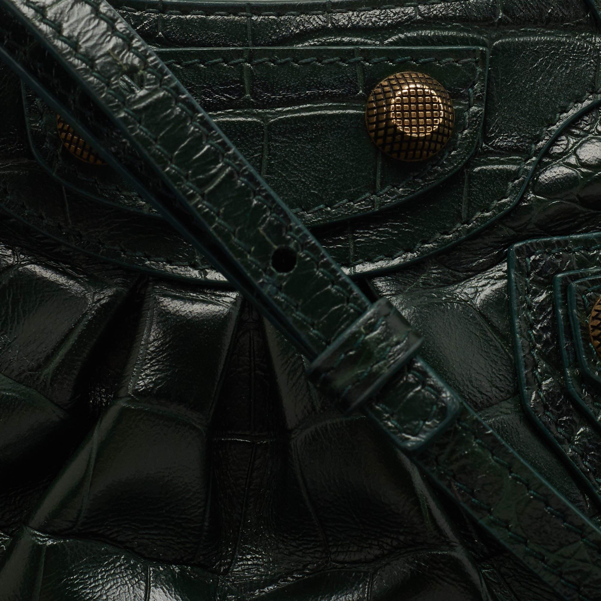 Balenciaga Green Croc Embossed Leather Mini Le Cagole Shoulder Bag 8