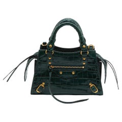 Balenciaga Green Croc Embossed Leather Mini Neo Classic Bag