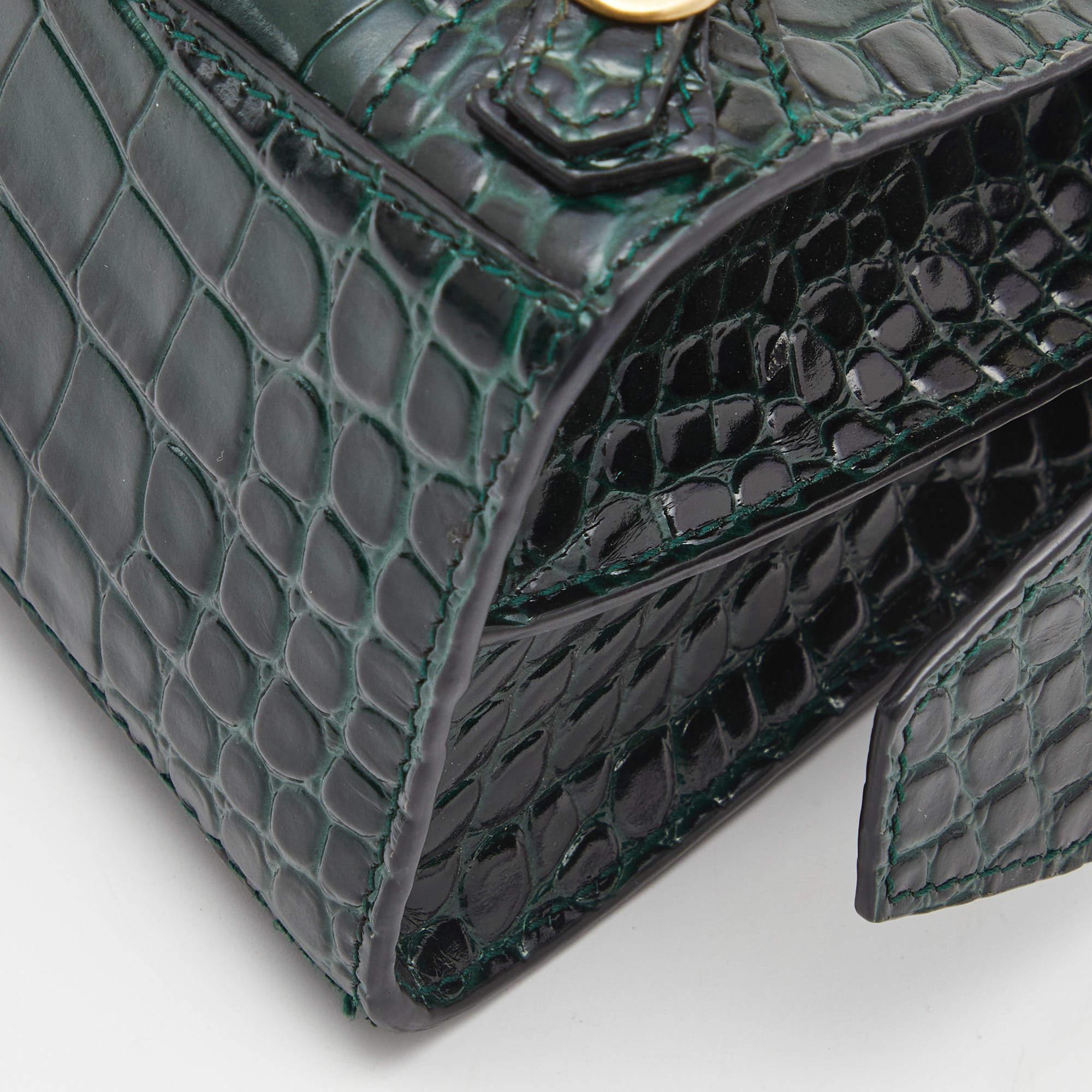 Balenciaga Green Croc Embossed Leather Mini Neo Classic City Tote In Excellent Condition In Dubai, Al Qouz 2