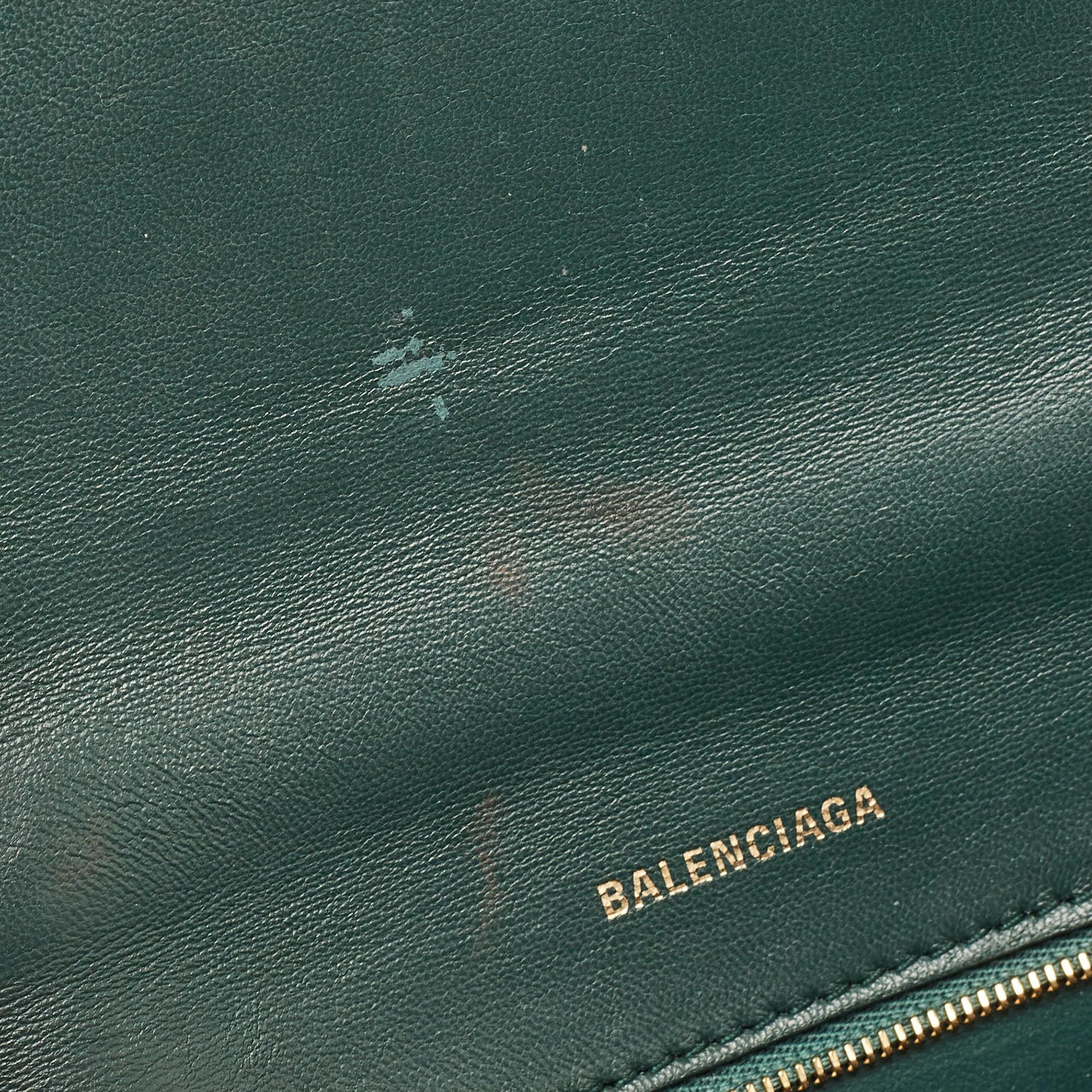 Balenciaga Green Croc Embossed Leather Small Hourglass Top Handle Bag 6