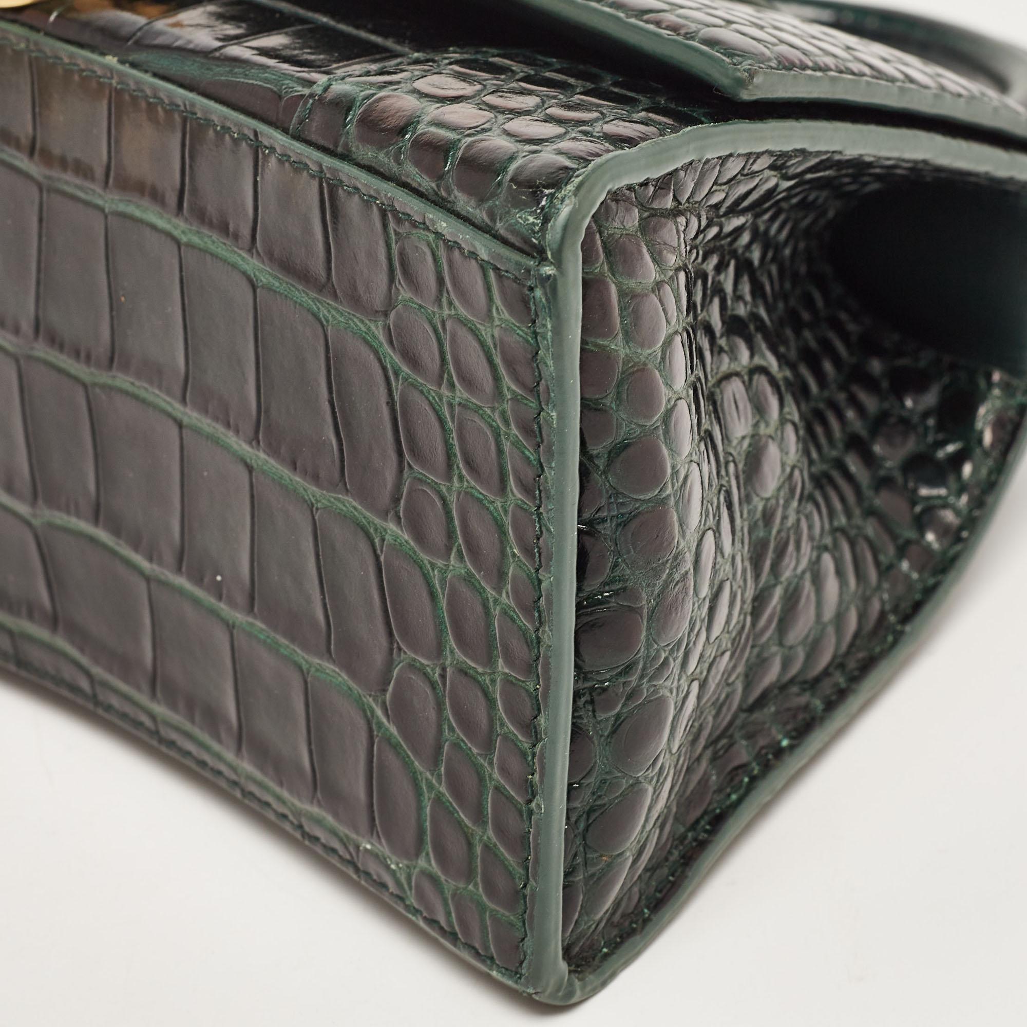 Balenciaga Green Croc Embossed Leather Small Hourglass Top Handle Bag 9