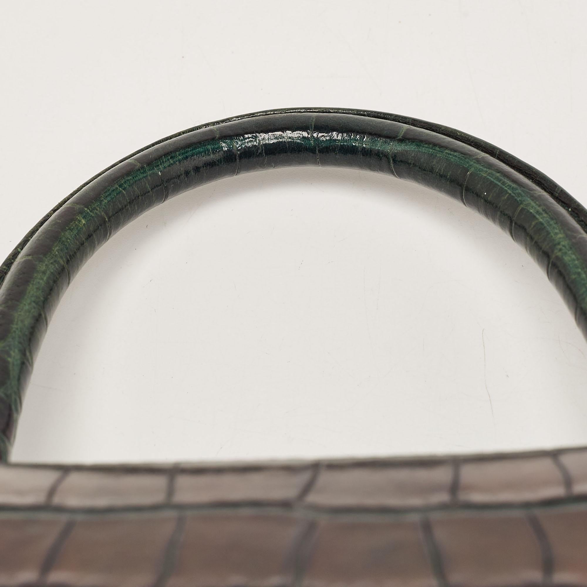 Balenciaga Green Croc Embossed Leather Small Hourglass Top Handle Bag 3