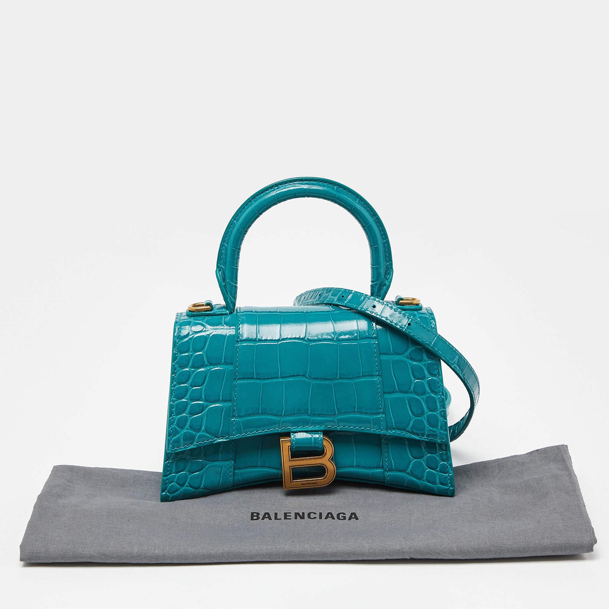 Balenciaga Green Croc Embossed Leather XS Hourglass Top Handle Bag 9