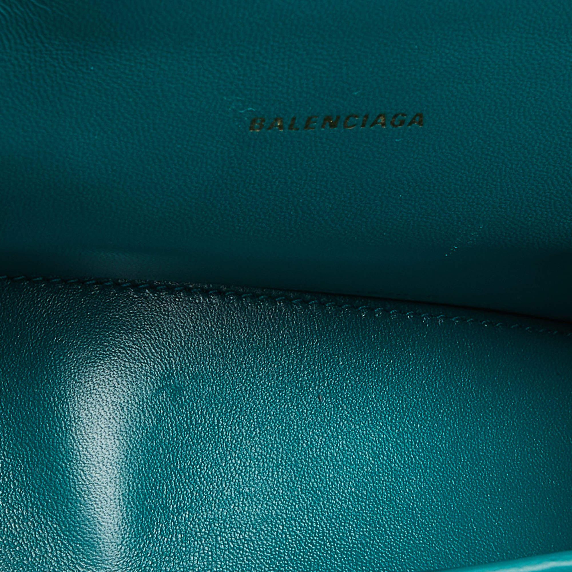 Balenciaga Green Croc Embossed Leather XS Hourglass Top Handle Bag For Sale 2