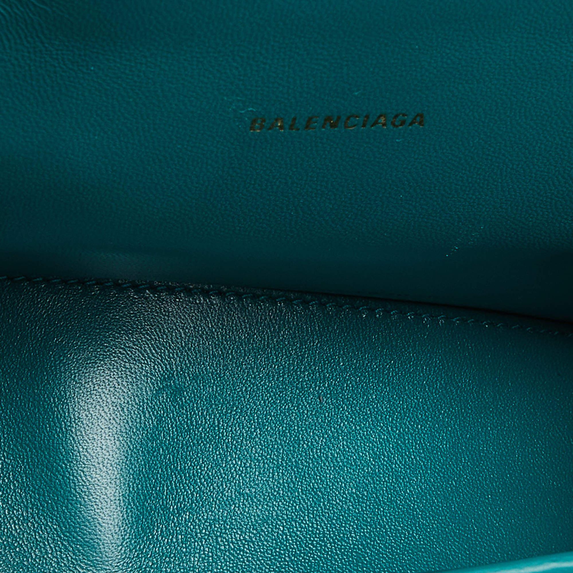 Balenciaga Green Croc Embossed Leather XS Hourglass Top Handle Bag 2