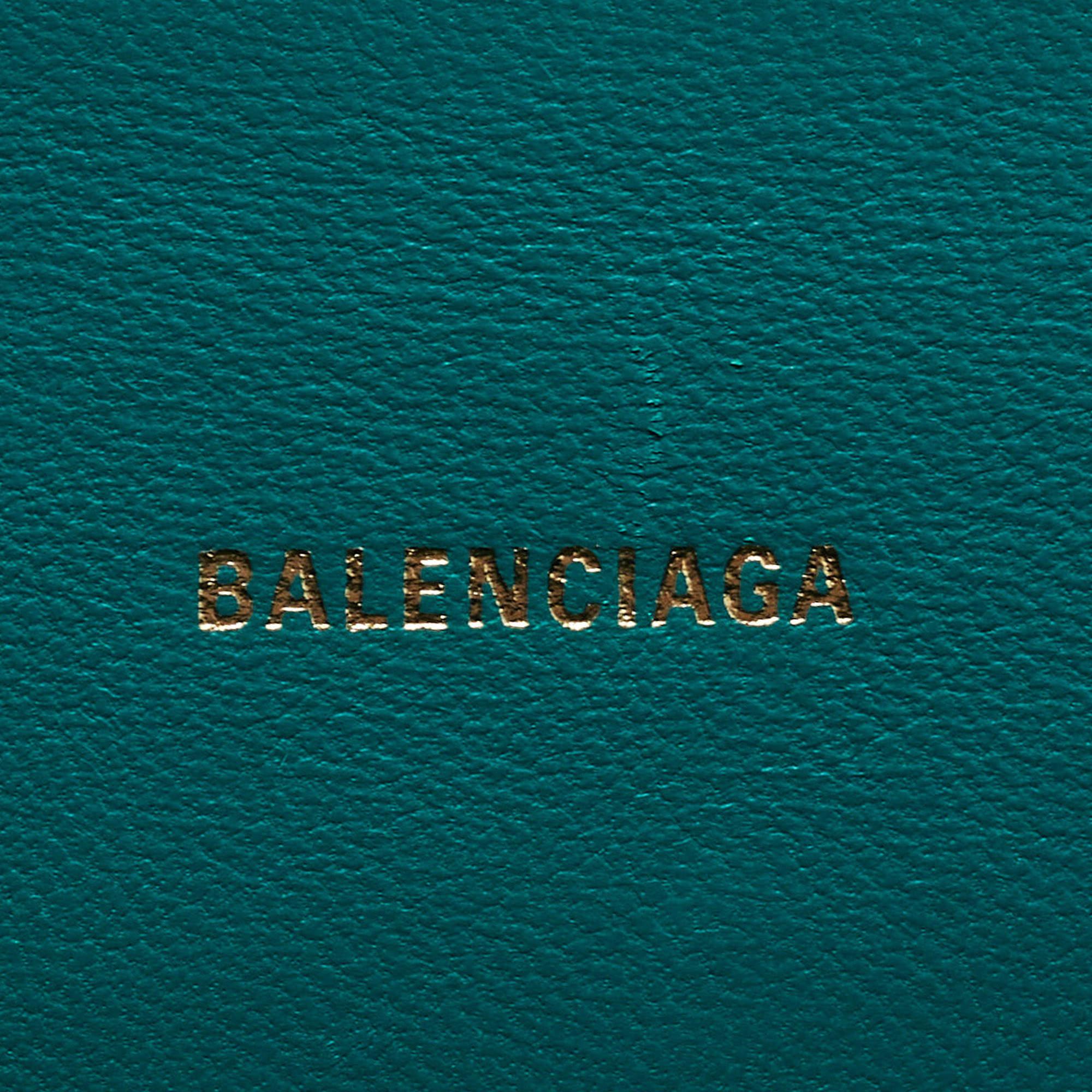 Balenciaga sac à main XS sablier en cuir gaufré croco vert en vente 2