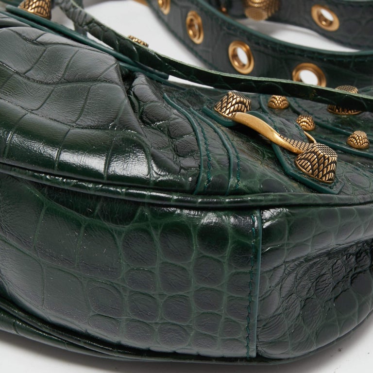 Balenciaga Green Croc Embossed Leather XS Le Cagole Shoulder Bag For Sale at 1stDibs