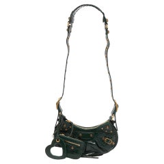 Used Balenciaga Green Croc Embossed Leather XS Le Cagole Shoulder Bag