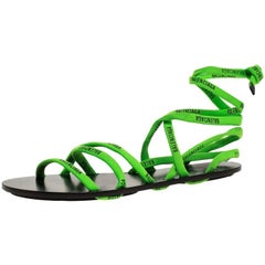 Balenciaga Green Fabric Logo Ankle Wrap Flat Sandals Size 40