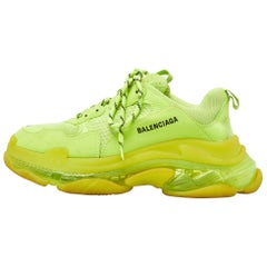 Balenciaga Green Faux Leather Mesh Triple S Clear Sole Low Top Sneakers Size 42