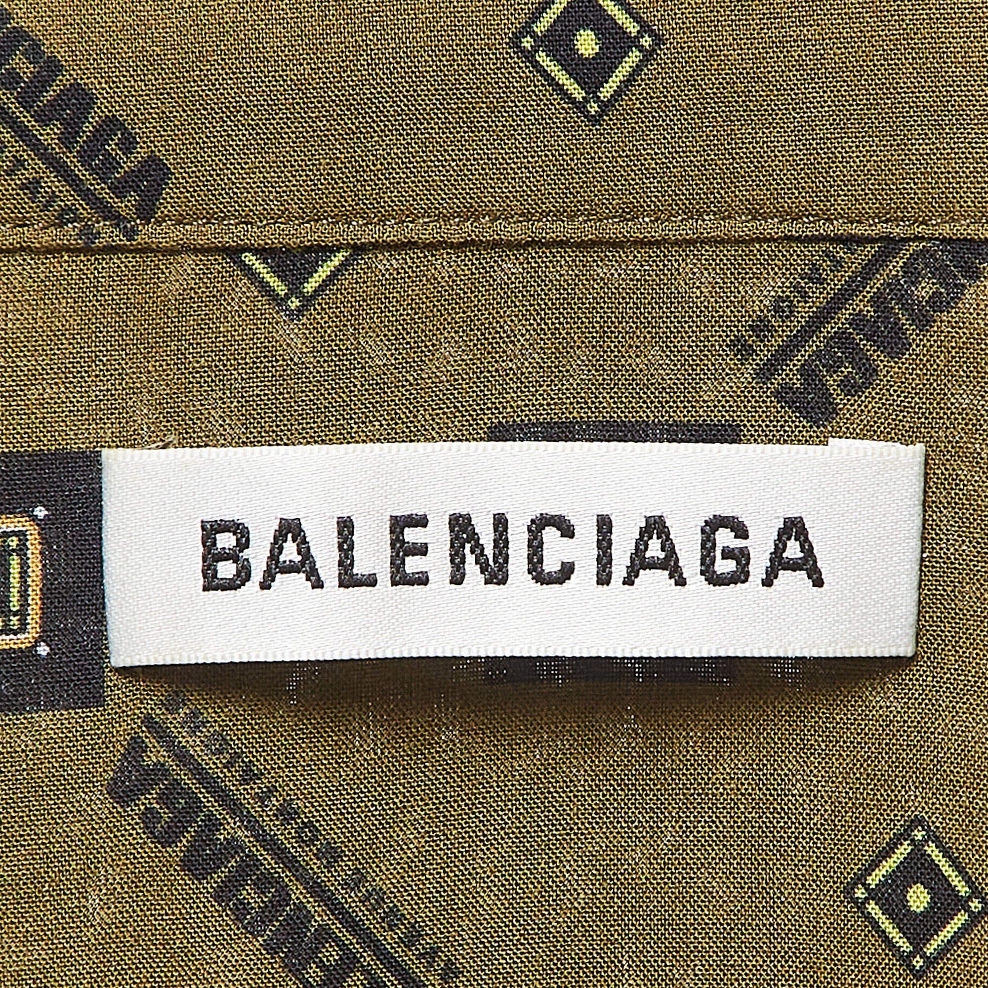 Balenciaga Grünes langärmeliges Hemd aus Krepp mit geometrischem Druck M im Angebot 1