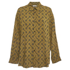 Balenciaga Green Geometric Print Crepe Long Sleeve Shirt M