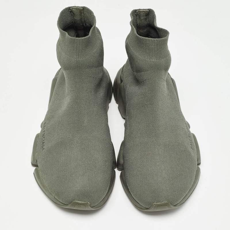 Gray Balenciaga Green Knit Fabric Speed 2.0 Lt Sock Sneakers Size 43