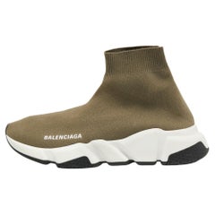 Balenciaga Green Knit Fabric Speed High Sneakers Size 37