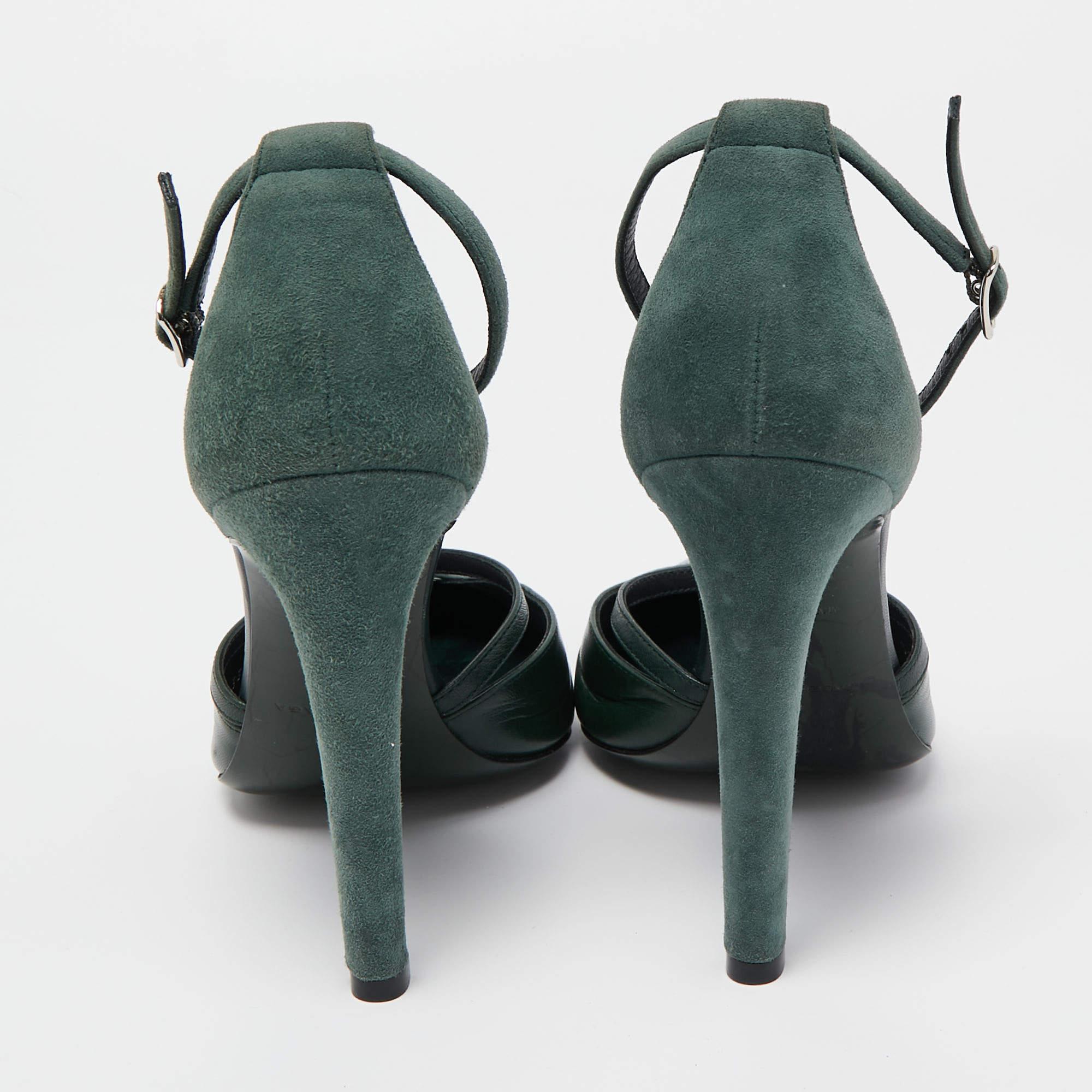 Black Balenciaga Green Leather and Suede Ankle Strap Pumps Size 38 For Sale