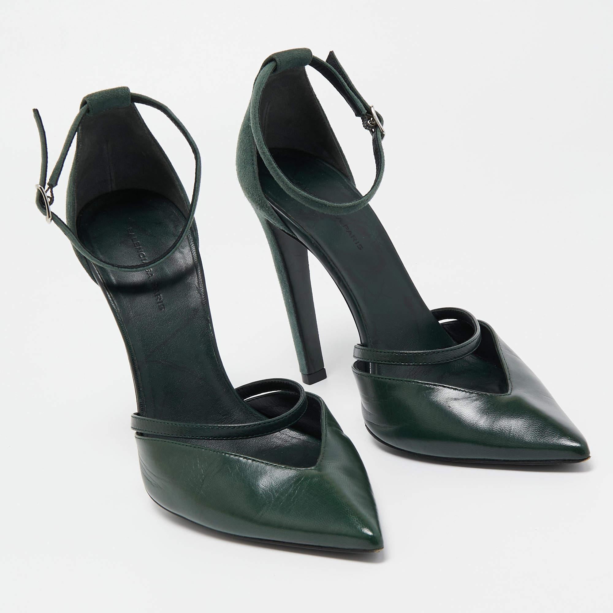 Women's Balenciaga Green Leather and Suede Ankle Strap Pumps Size 38 For Sale