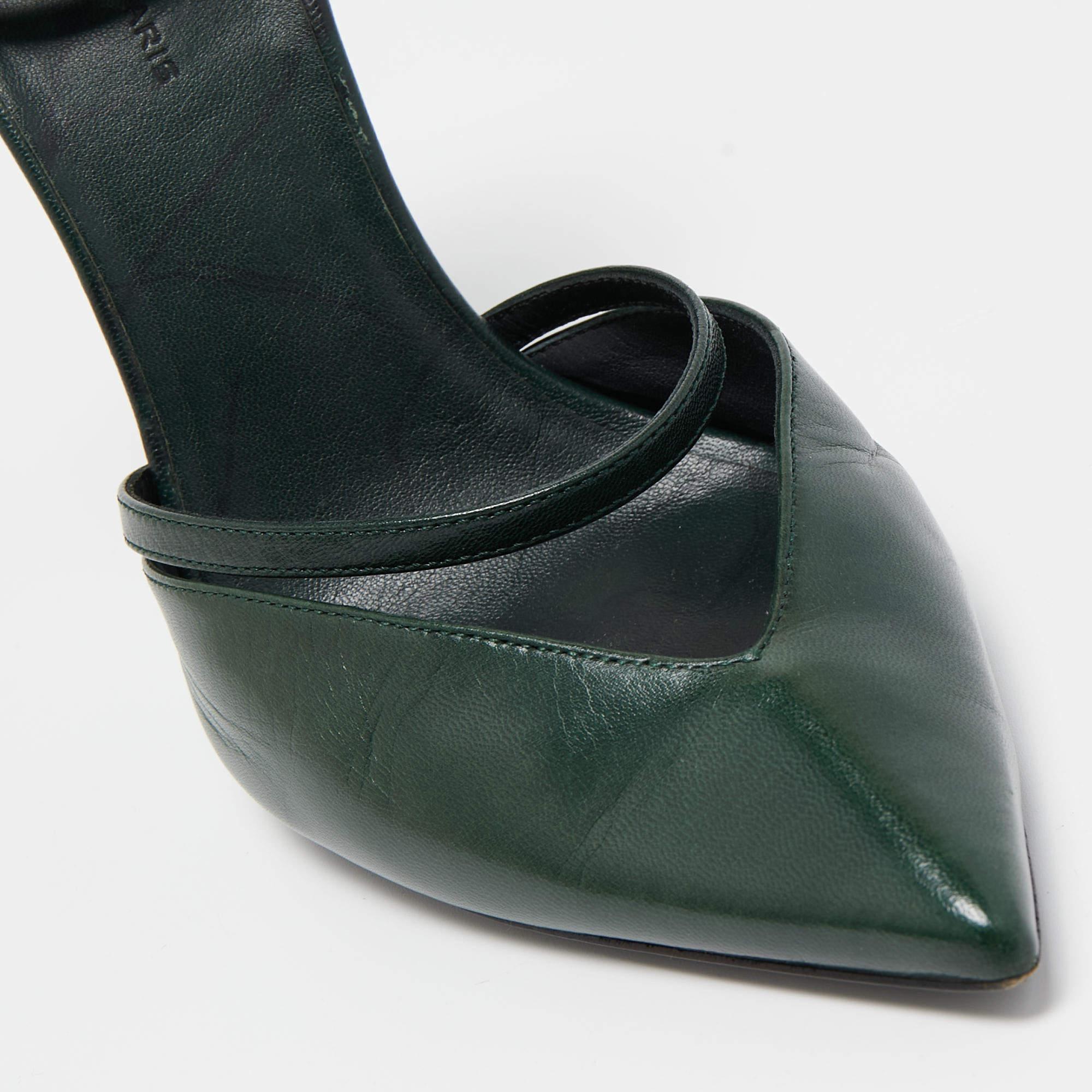Balenciaga Green Leather and Suede Ankle Strap Pumps Size 38 For Sale 2