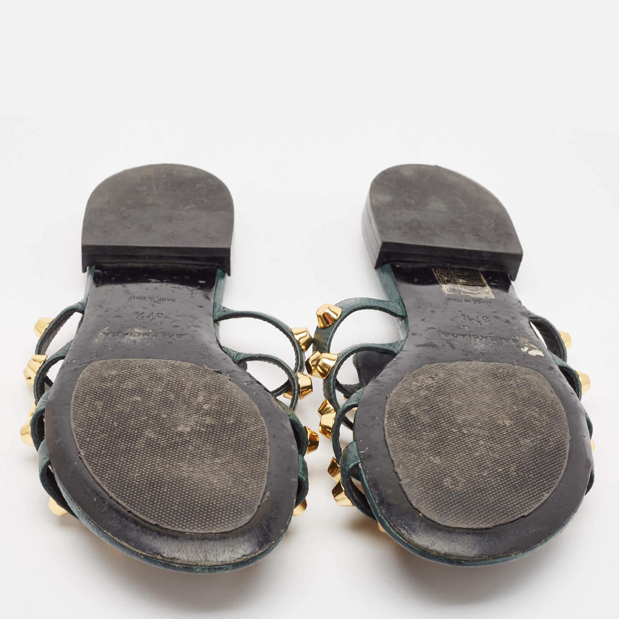 Balenciaga Green Leather Arena Flat Sandals Size 37.5 1