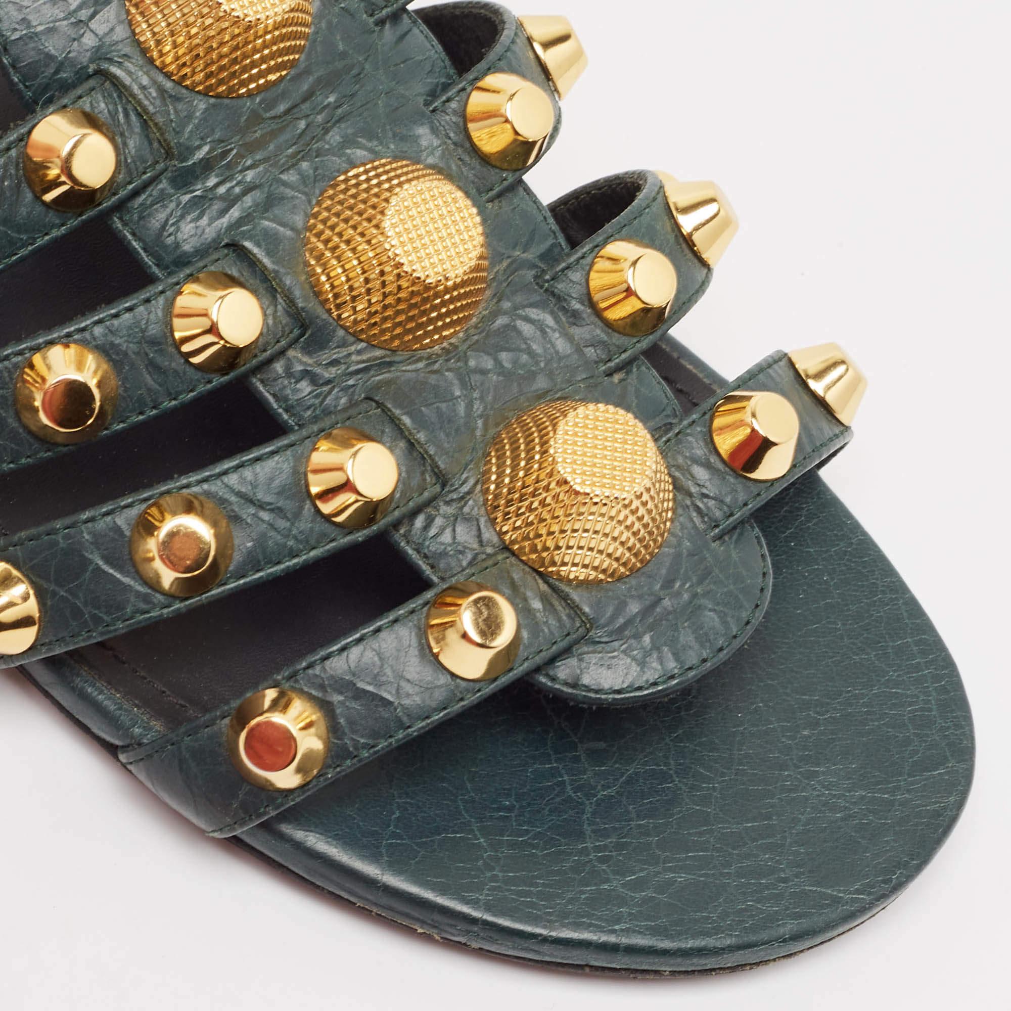 Balenciaga Green Leather Arena Flat Sandals Size 37.5 2