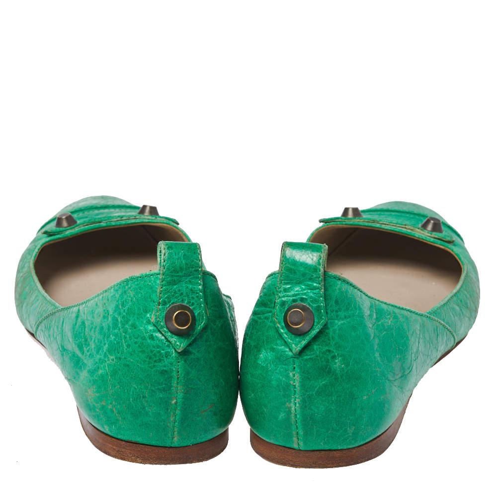 Balenciaga Green Leather Arena Studded Ballet Flats Size 38.5 1
