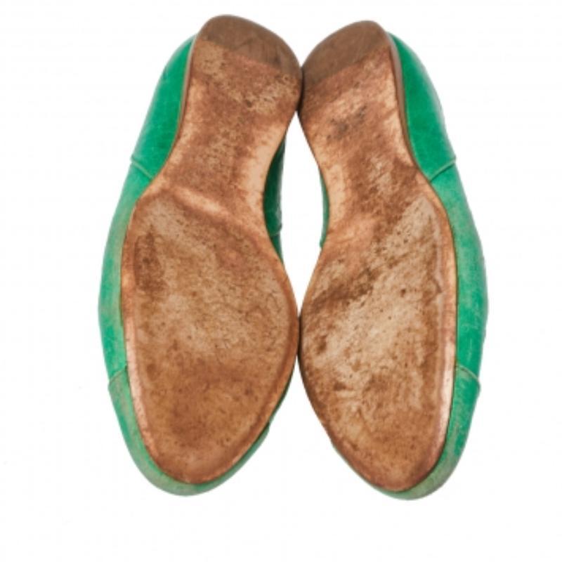 Balenciaga Green Leather Arena Studded Ballet Flats Size 38.5 For Sale 1
