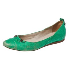 Balenciaga Green Leather Arena Studded Ballet Flats Size 38.5