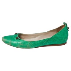 Balenciaga Green Leather Arena Studded Ballet Flats Size 38.5