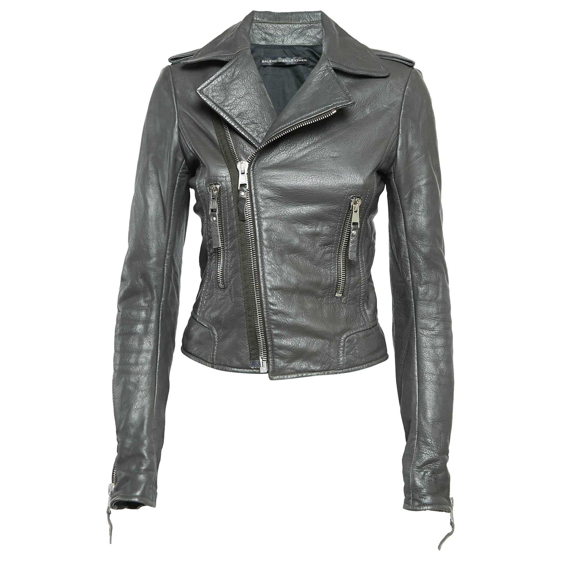 Balenciaga Green Leather Biker Jacket M