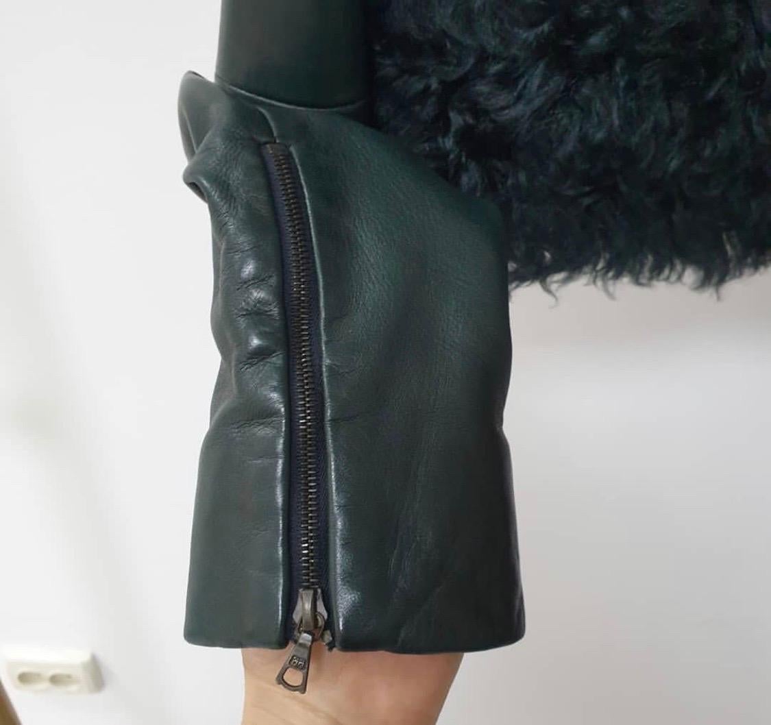 Women's Balenciaga Green leather Black Fur jacket 