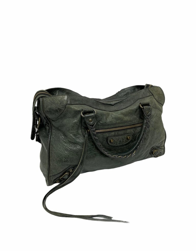 Green Leather City Bag with Brass Hardware For Sale at 1stDibs | bag green