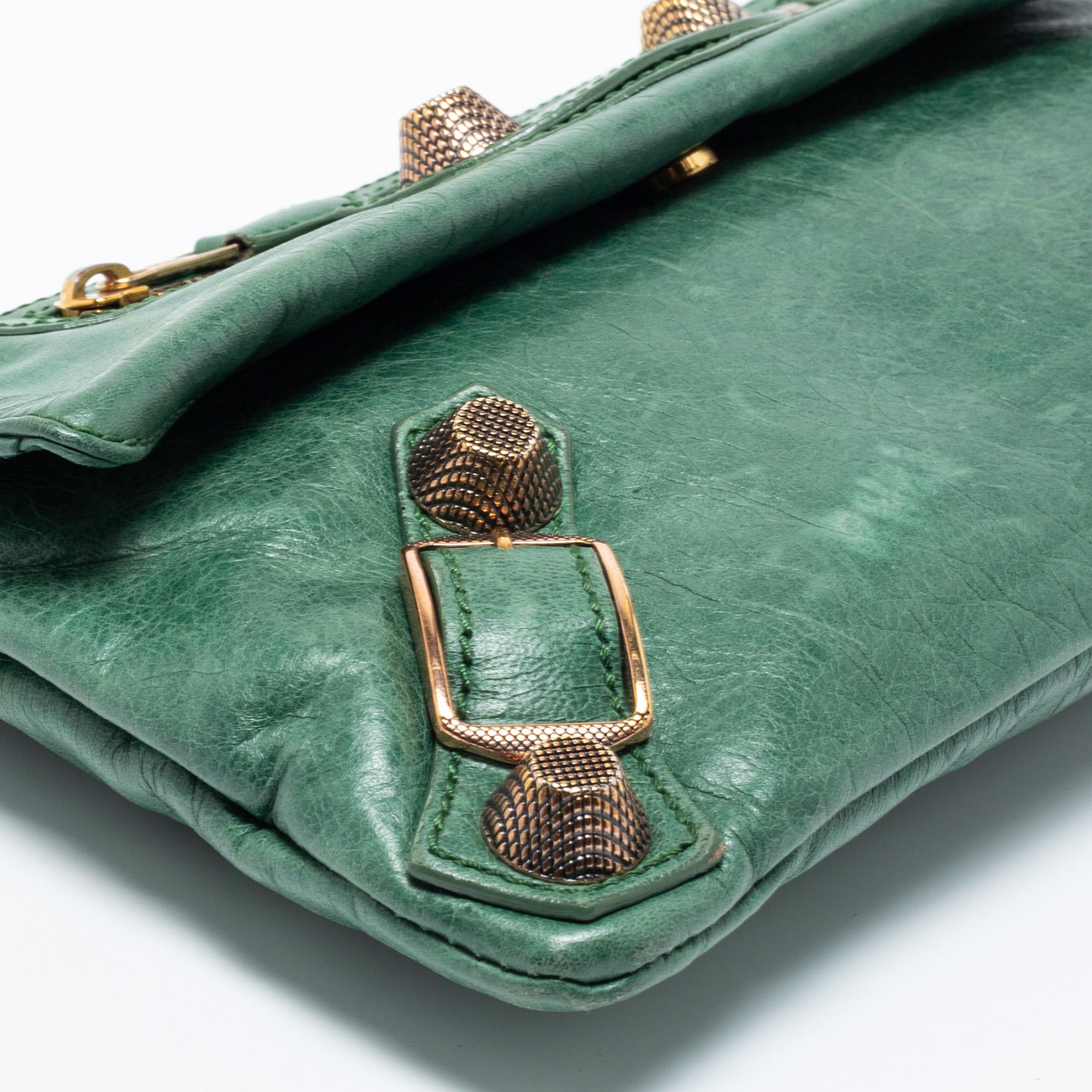 Balenciaga Green Leather GGH Envelope Clutch 1
