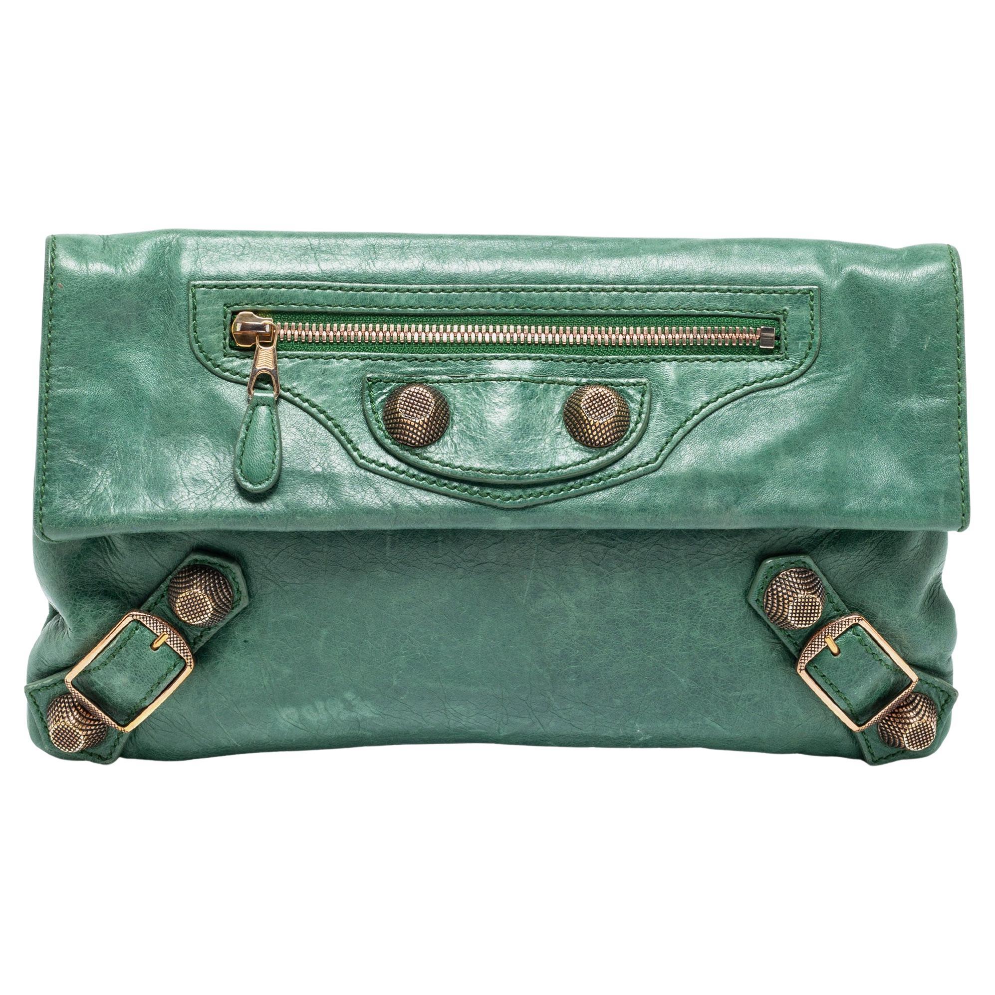 Balenciaga Green Leather GGH Envelope Clutch at 1stDibs