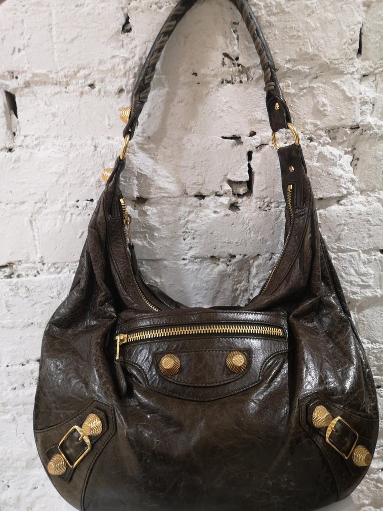 Balenciaga green leather gold giant shoulder bag at 1stDibs hermes