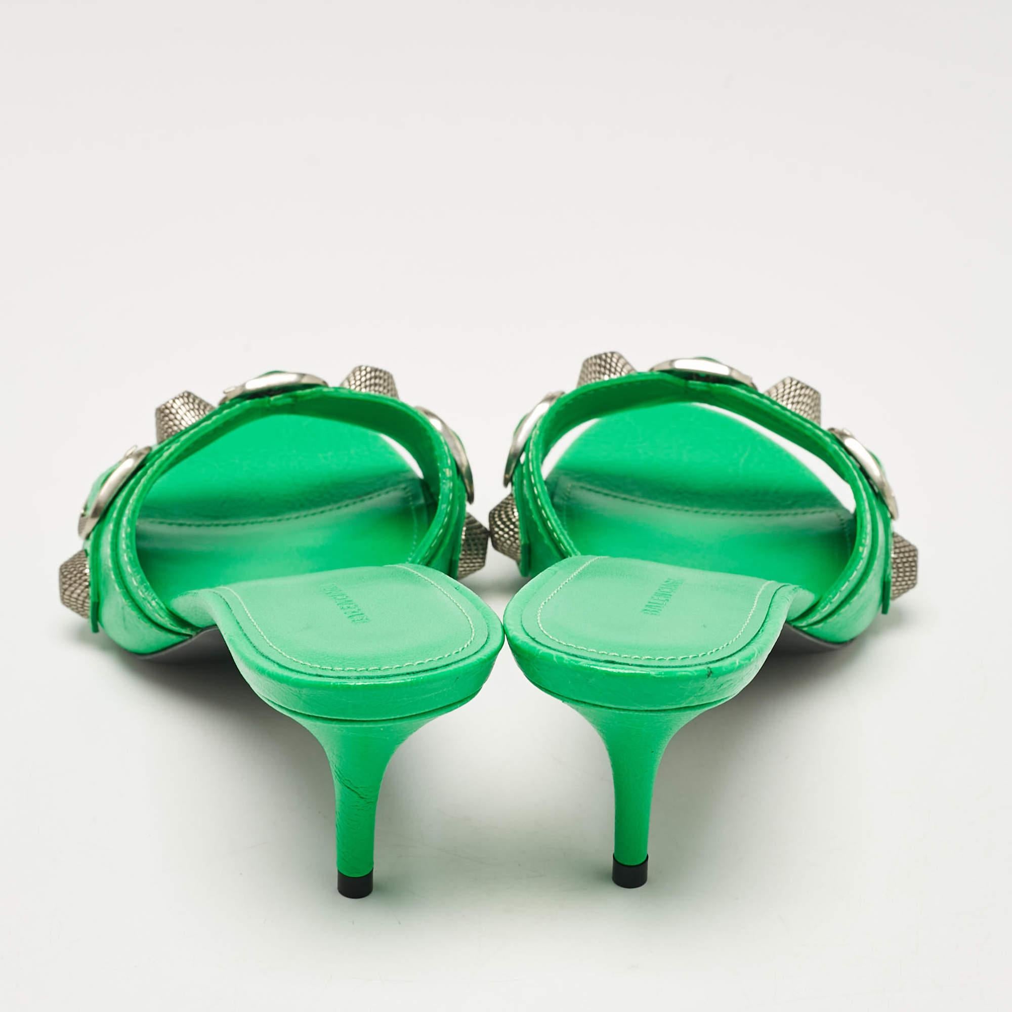 Balenciaga Green Leather Le Cagole Studded Slide Sandals Size 36 1