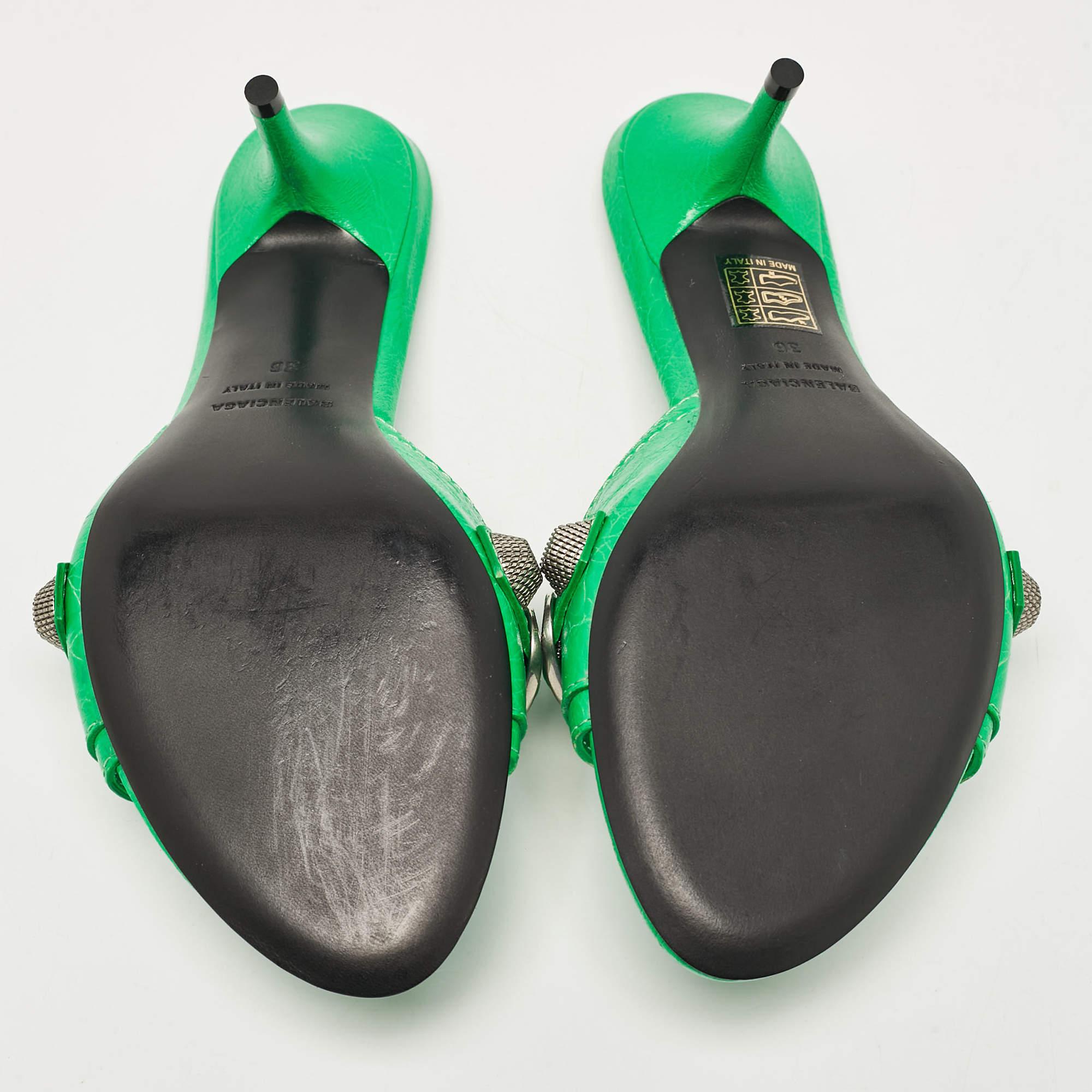 Balenciaga Green Leather Le Cagole Studded Slide Sandals Size 36 2