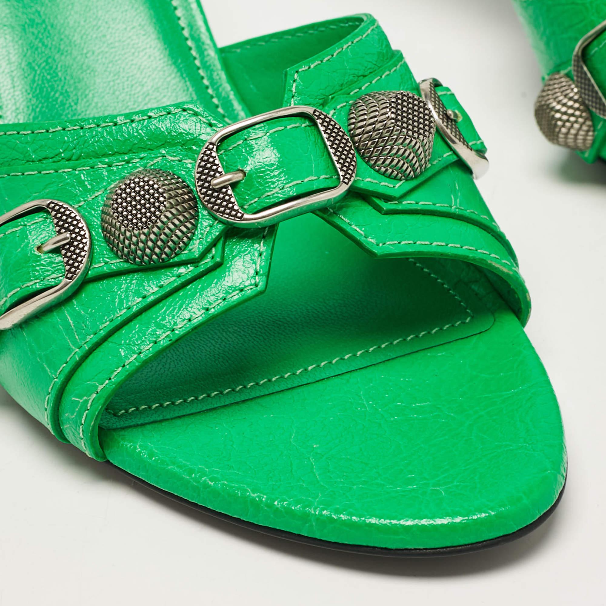 Balenciaga Green Leather Le Cagole Studded Slide Sandals Size 36 3