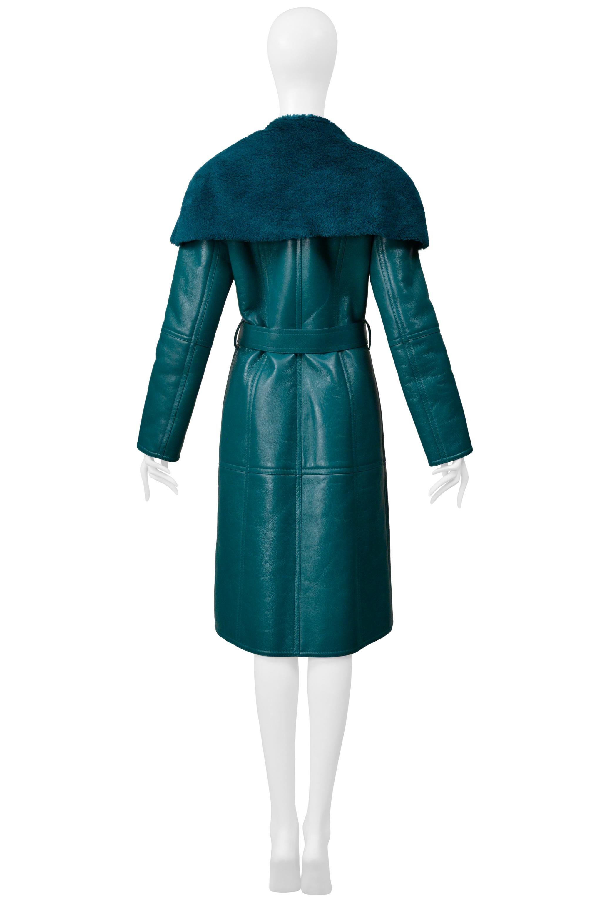 Balenciaga Green Leather Shearling Coat With Belt 2019 For Sale 4
