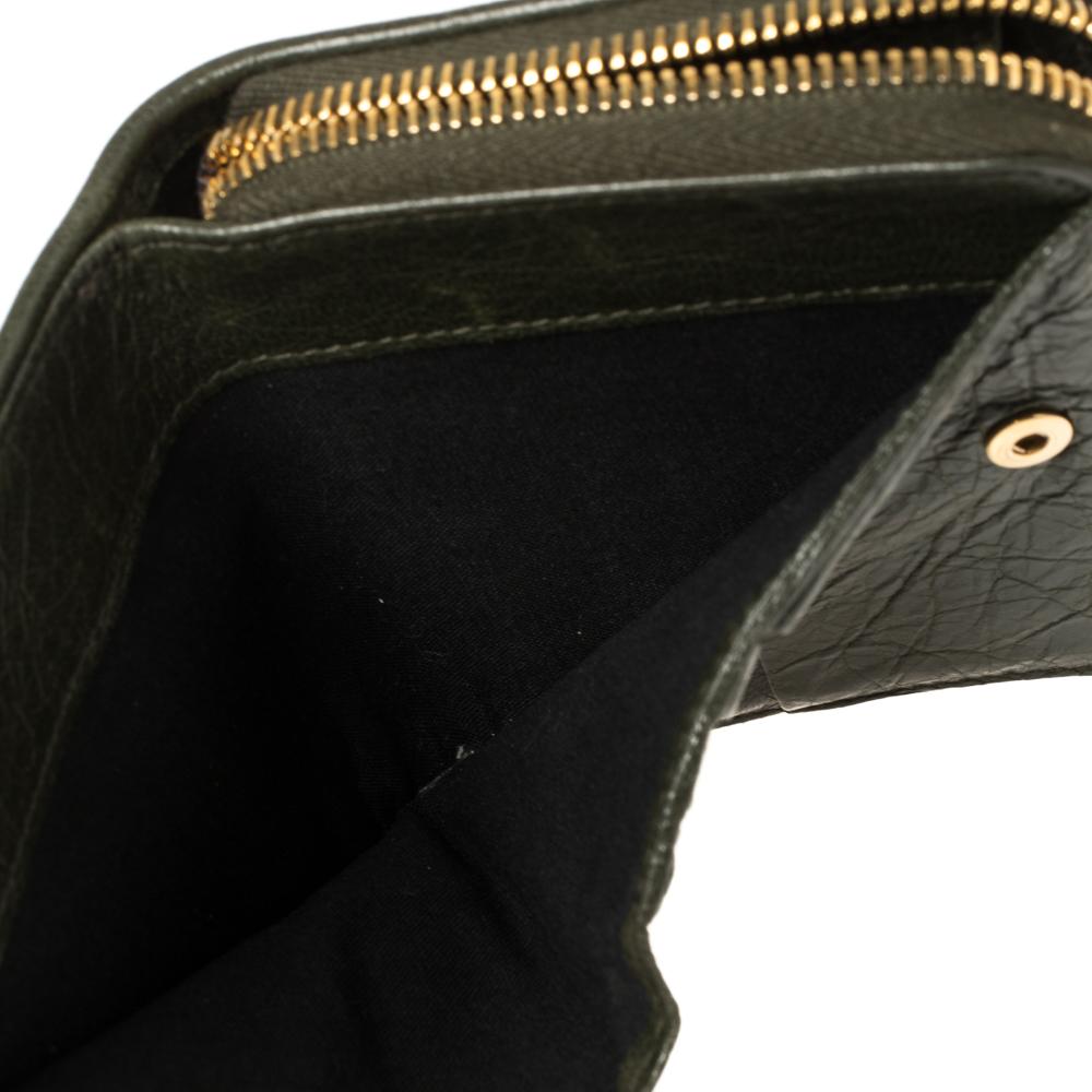 Balenciaga Green Leather Zip Around Compact Wallet 3