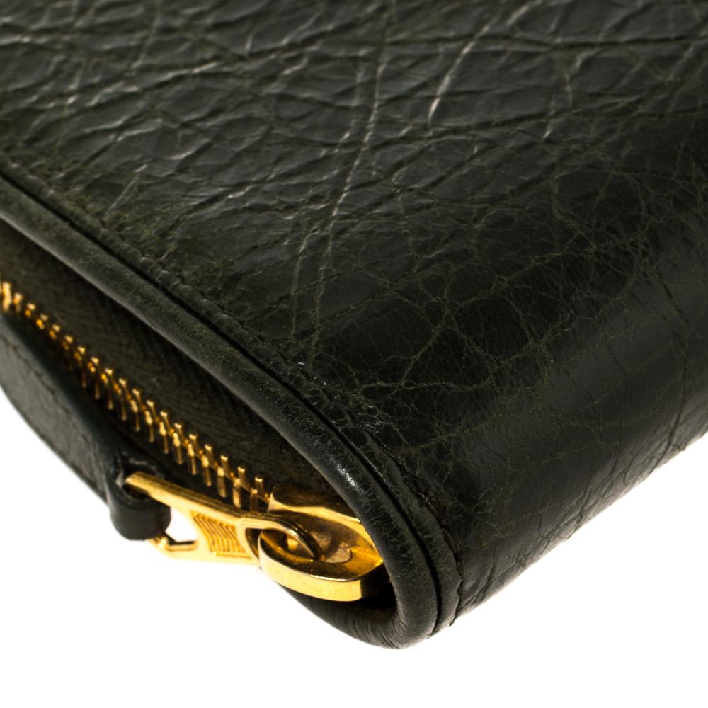 Black Balenciaga Green Leather Zip Around Compact Wallet