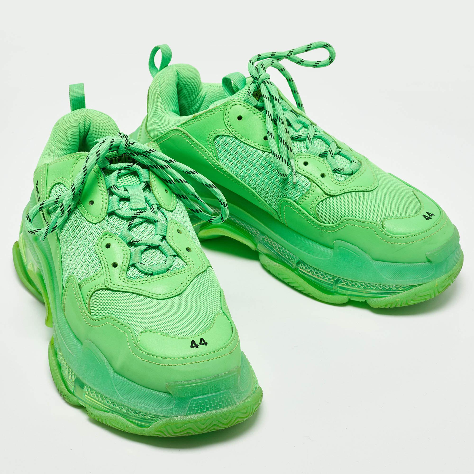 Men's Balenciaga Green Mesh and Leather Triple S Clear Sneakers 