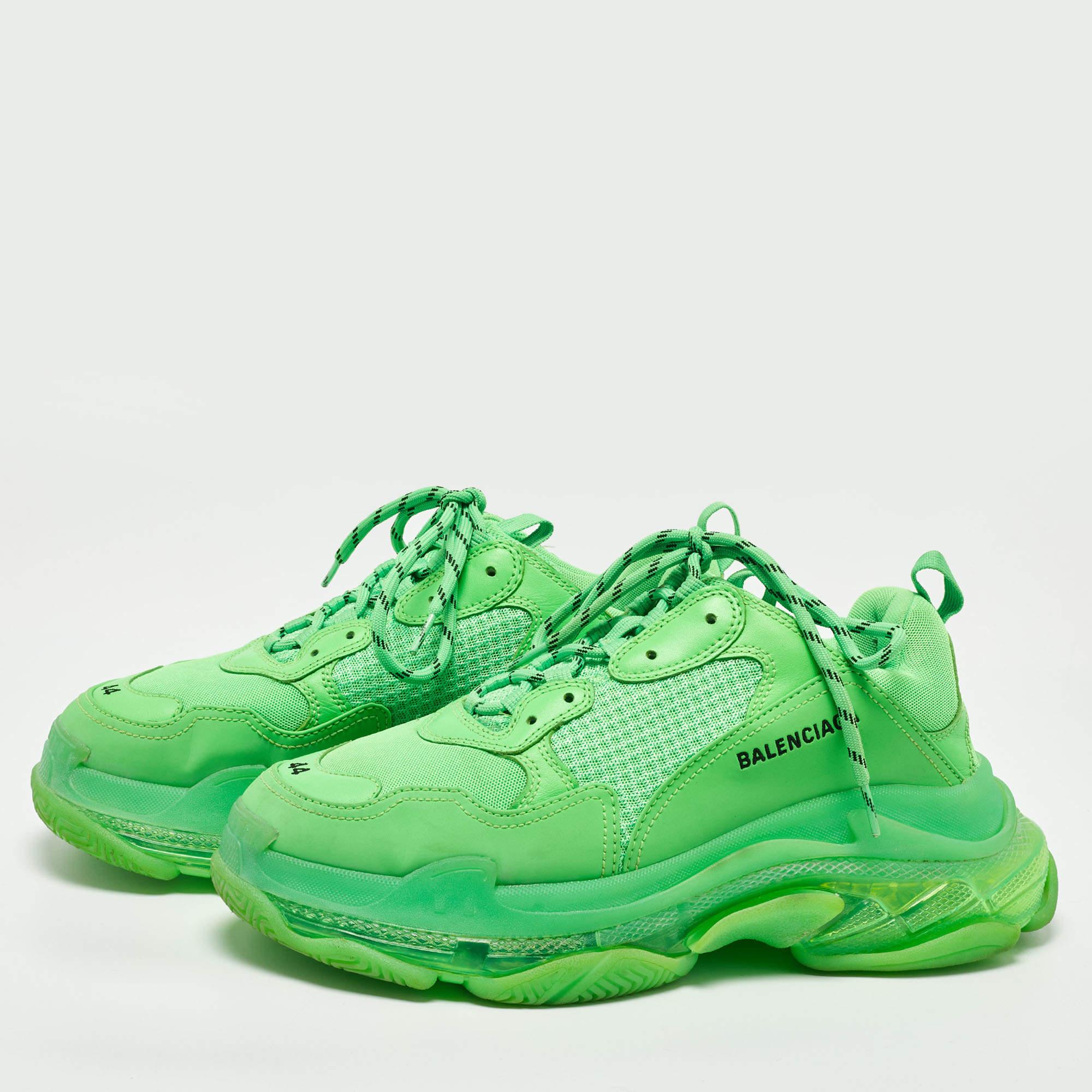 Balenciaga Green Mesh and Leather Triple S Clear Sneakers  1