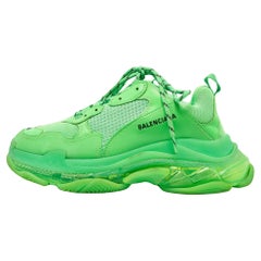 Balenciaga Green Mesh and Leather Triple S Clear Sneakers 