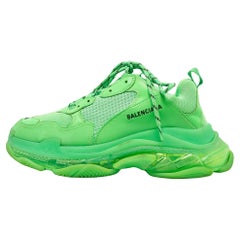 Balenciaga Green Mesh and Leather Triple S Clear Sneakers