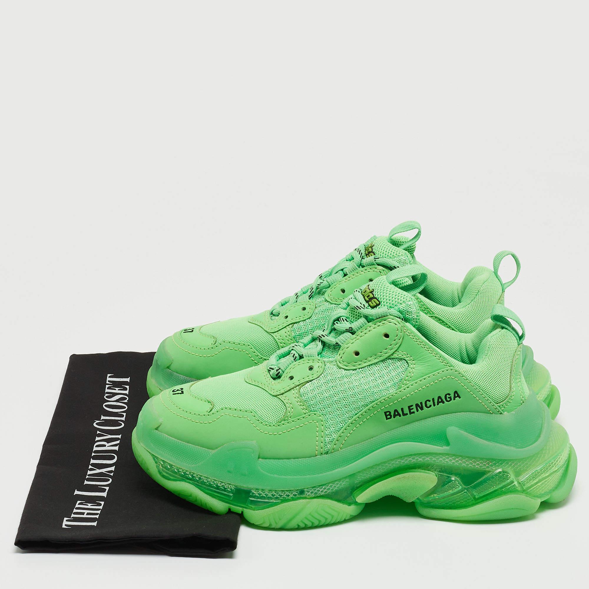 Balenciaga Green Mesh and Leather Triple S Low Top Sneakers  4