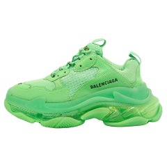 Balenciaga Green Mesh and Leather Triple S Low Top Sneakers 