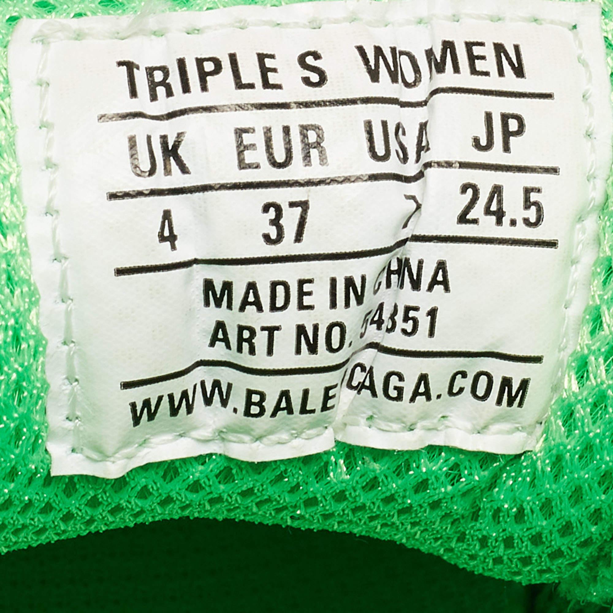Baskets basses Triple S de Balenciaga en maille et cuir vert, taille 37 en vente 3